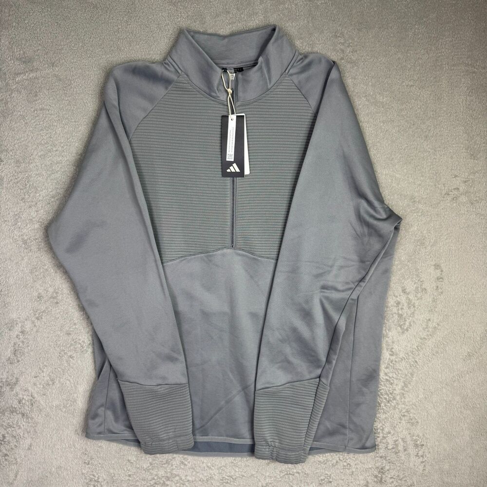 Adidas Golf Sweatshirt Men Large Gray 1/4 Zip Pullover Raglan Sleeve Performance